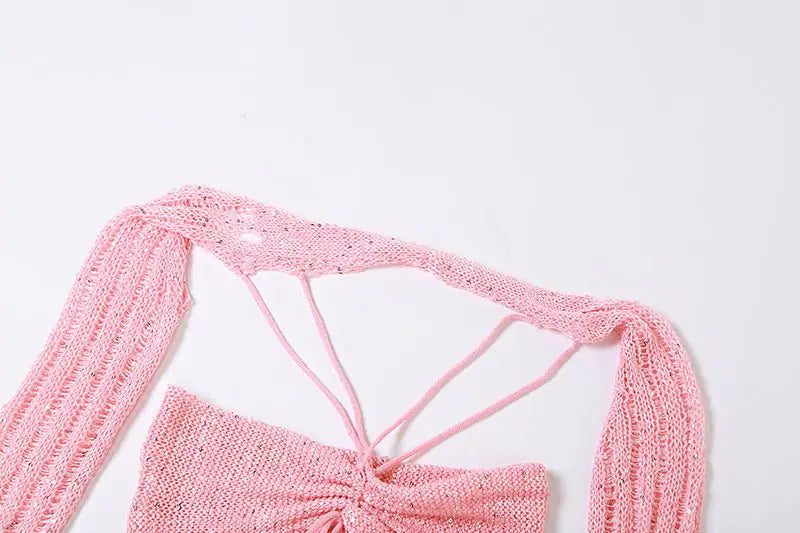 Sweet Like Sugar Distressed Crochet Mini Skirt Set