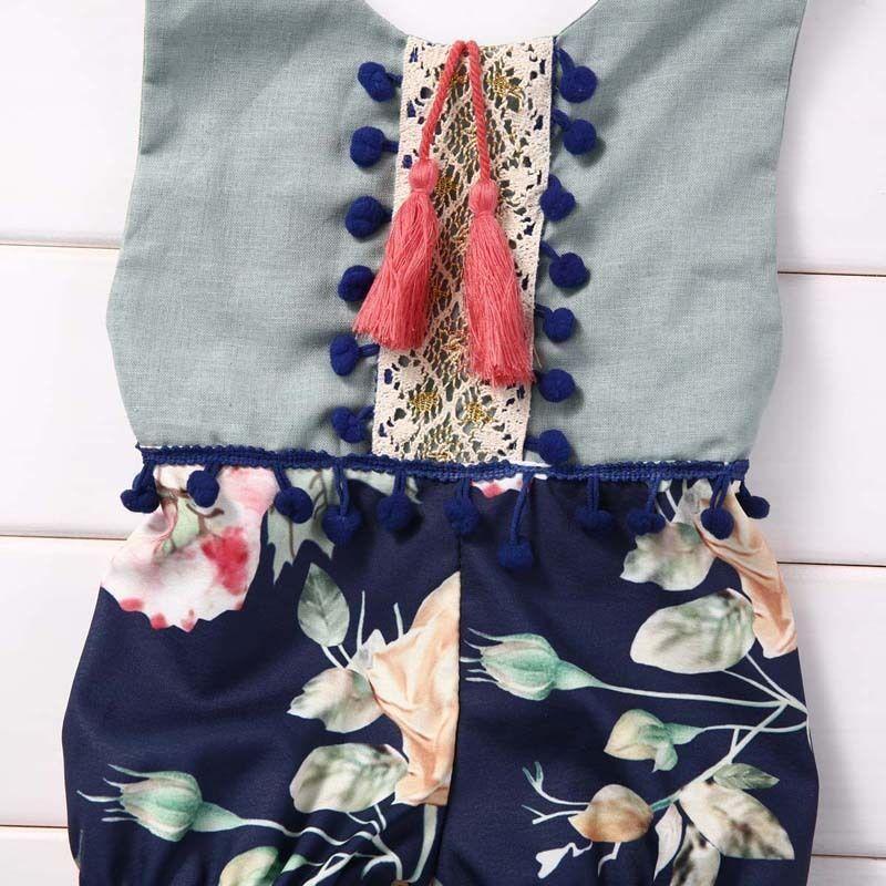Baby Romper Floral Tassels Sleeveless Backless Jumpsuit for Newborn Baby Girl