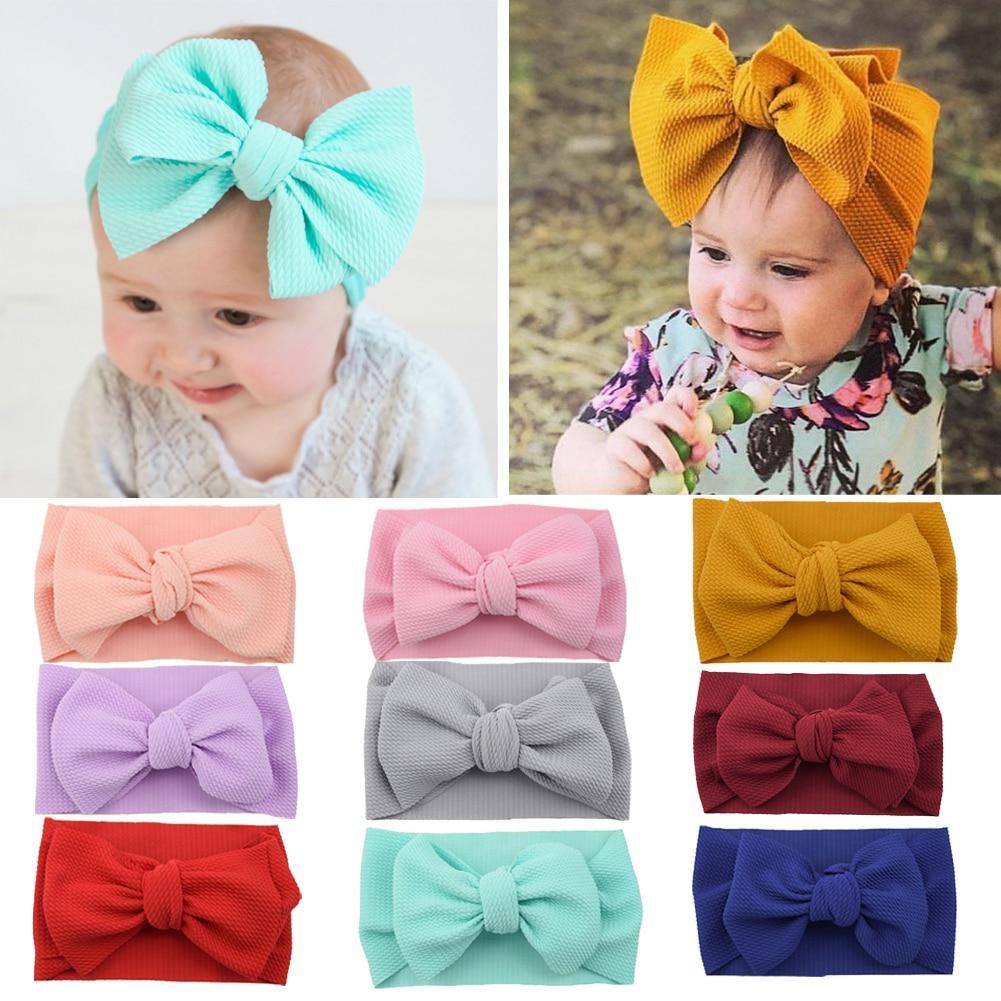 Fashion Trend Big Modern Baby Bow Accessories For Toddler Girls In Solid Bow Hairband Stretch Turban Knot Head Wrap Color for Kids
