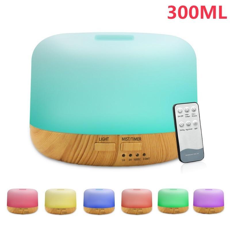 Air Humidifier Essential oil diffuser 300ML 500ML Ultrasonic Cool Mist Maker Fogger Humidifier LED Lamp Aroma Diffuser Electric Aromatherapy Diffuser umidifier Aroma Essential Oil Diffuser with 4 Timers 2 Misting Modes Waterless Auto Off
