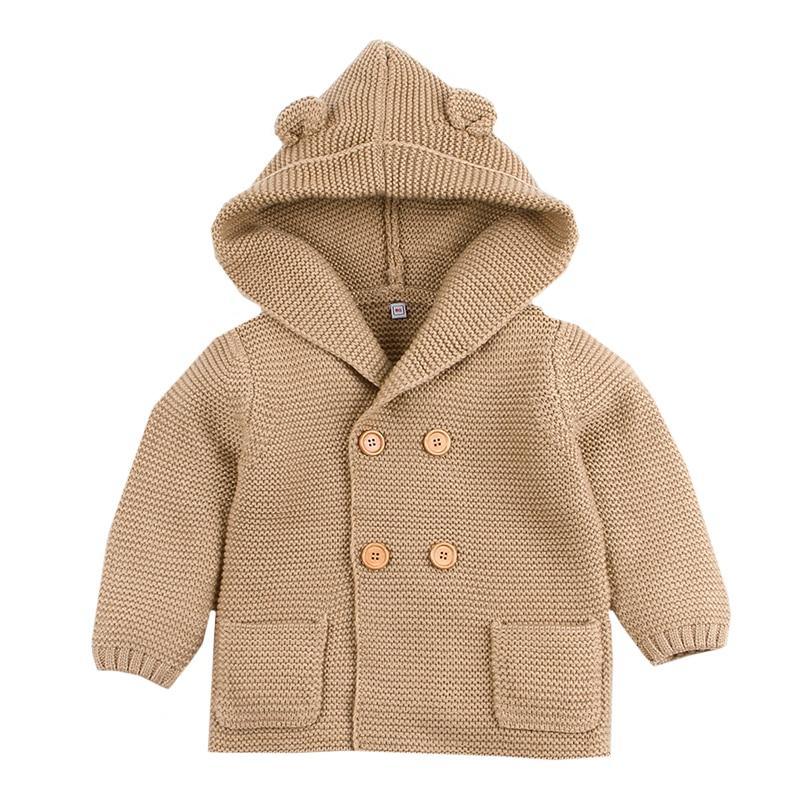 Winter Hooded Knitted Long Sleeve Sweaters For Newborn Babies