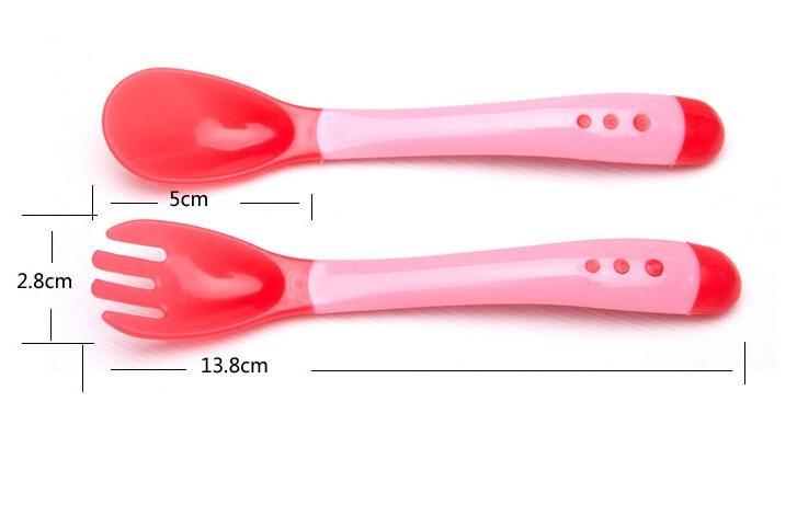 1 Set Children Kids Tableware Temperature Silicone Soft Spoon Fork Cutlery Feeding Dish Infant Boys and Girls Unique Baby Feeding Tool