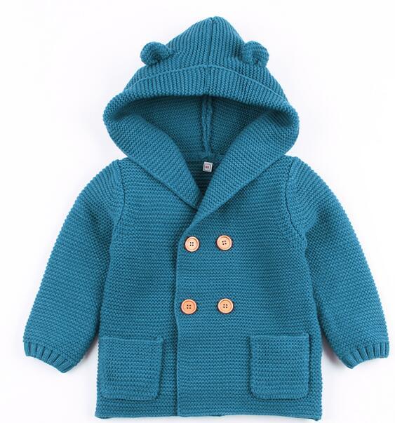Winter Hooded Knitted Long Sleeve Sweaters For Newborn Babies