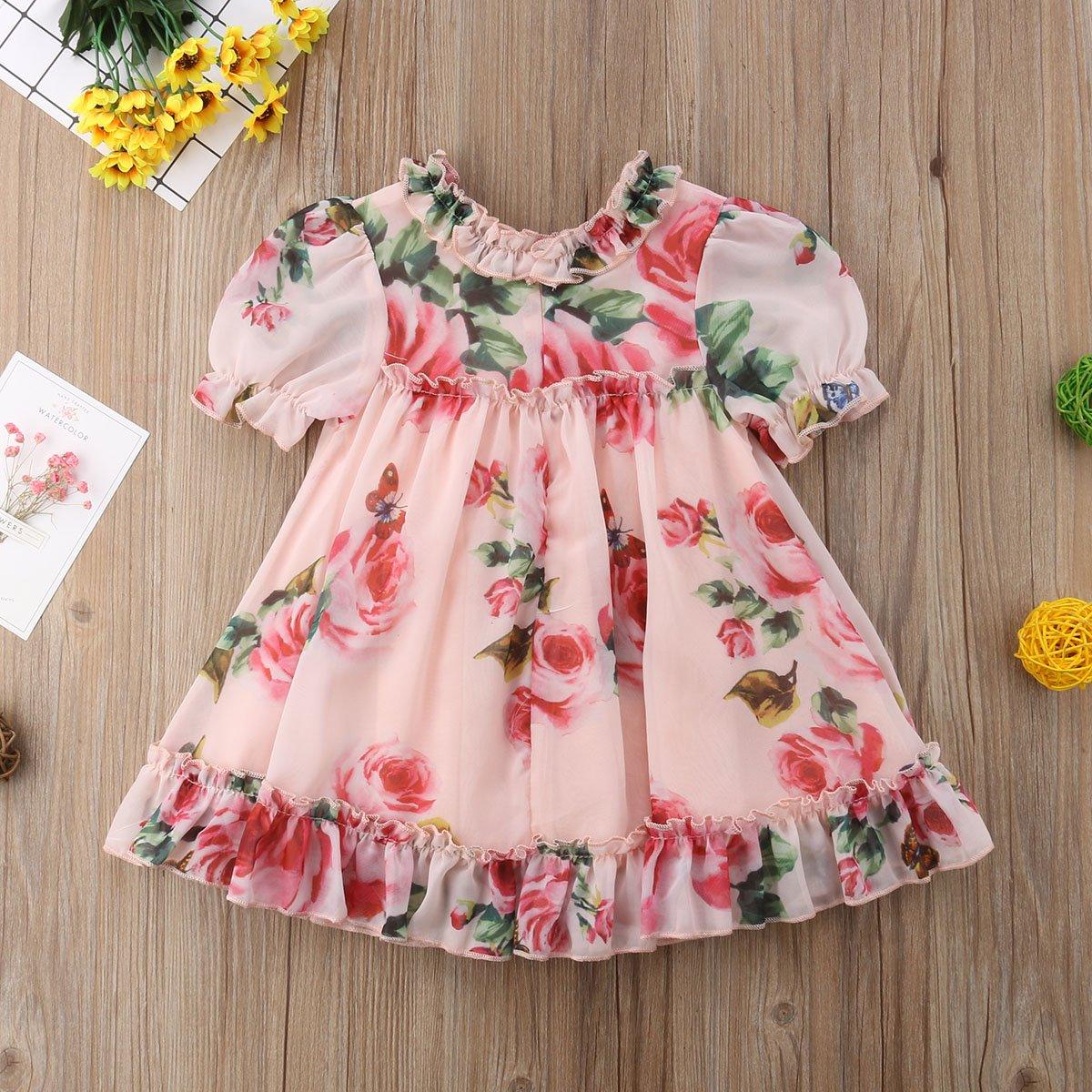 Cute Baby Girls Dress with Flower Puff Sleeves A -line Dress For Baby Girls for Holiday Party