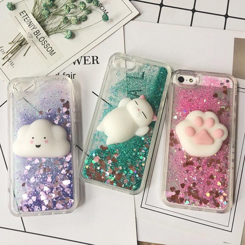 3D Cat Case For Iphone 5s Se 7 7 Plus Case Liquid Quicksand Glitter Silicone Case For Iphone 8 8 Plus X 6 6s Cover Rubber Silicone Phone Case
