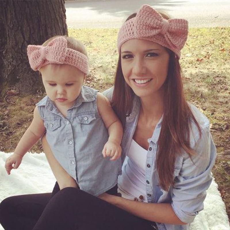Handamde Mom and Daughter Elasticity Headband Solid Knitted Bowknot Hairband Hair Accessories For Mom and Baby