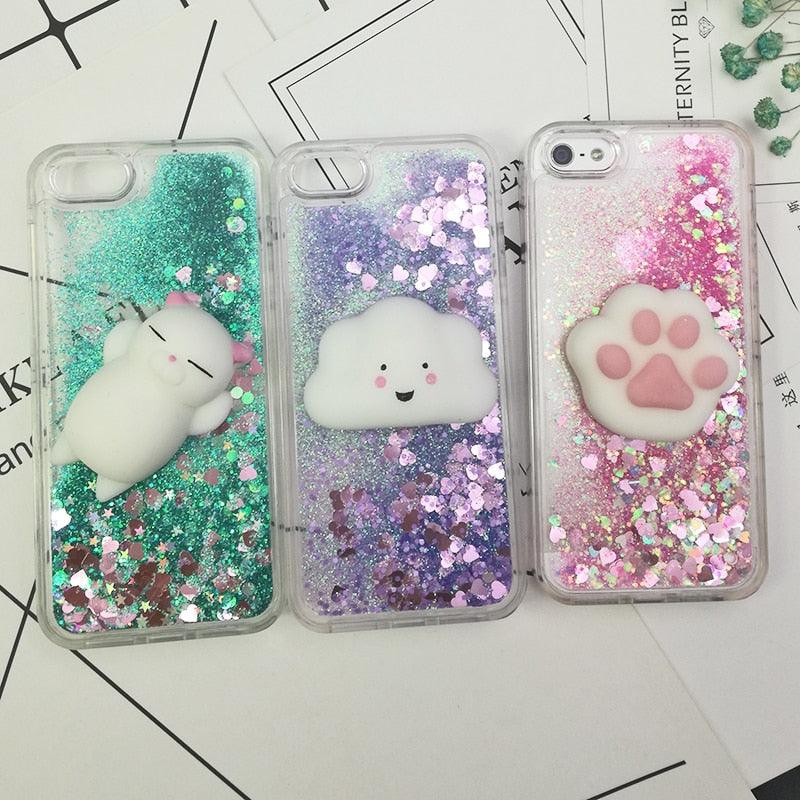3D Cat Case For Iphone 5s Se 7 7 Plus Case Liquid Quicksand Glitter Silicone Case For Iphone 8 8 Plus X 6 6s Cover Rubber Silicone Phone Case
