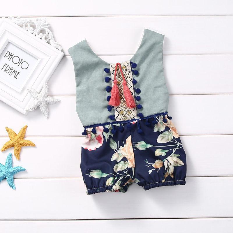 Baby Romper Floral Tassels Sleeveless Backless Jumpsuit for Newborn Baby Girl