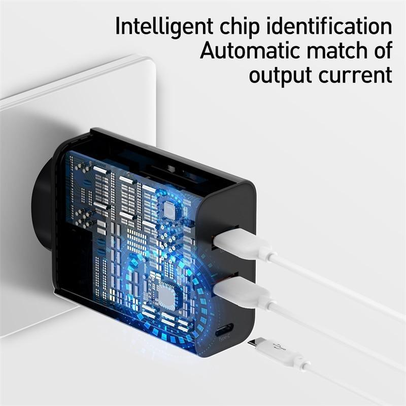 3 Ports USB Fast Charger 60W Support Quick Charge Type-C PD Charger QC 4.0 3.0 Phone Charger
