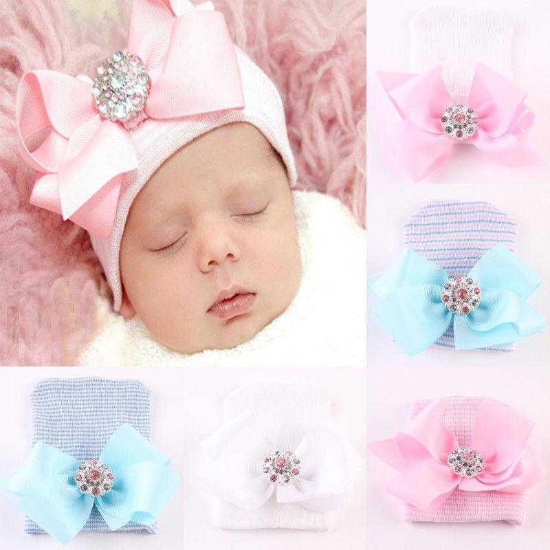 Cute Newest Newborn Baby Girl Comfy Bowknot Cap Elegant Beanie Design Fashionable Babies Hat