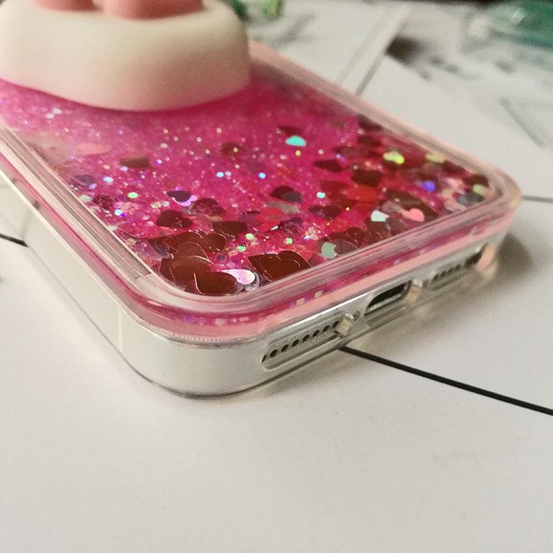 3D Cat Case For Iphone 5s Se 7 7 Plus Case Liquid Quicksand Glitter Silicone Case For Iphone 8 8 Plus X 6 6s Cover Rubber Silicone Phone Case