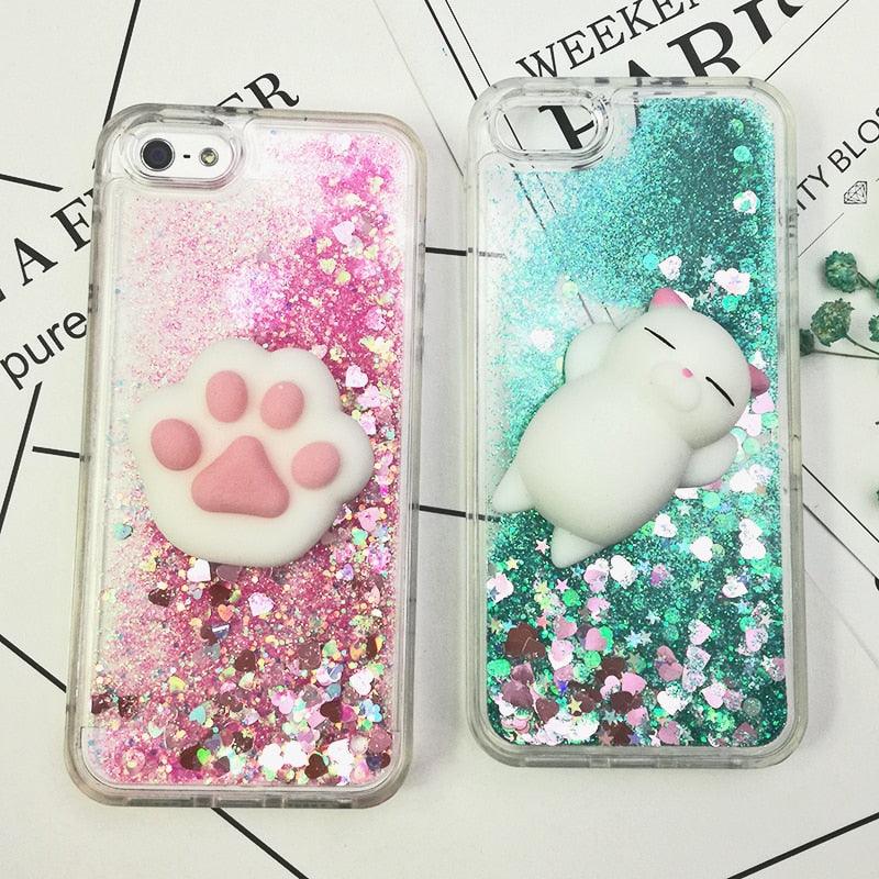 3D Cat Case For Iphone 5s Se 7 7 Plus Case Liquid Quicksand Glitter Silicone Case For Iphone 8 8 Plus X 6 6s Cover Rubber Silicone Phone Case