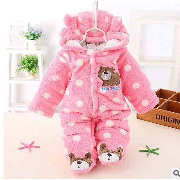 Modern Winter Baby Bear Animal Costume Hooded Romper Warm Flannel Plush Jumpsuit For Girls and Boys