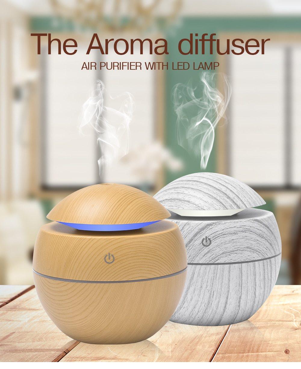 Mini Air Humidifier Ultrasonic USB Aroma Wood Grain LED Night Light Electric Essential Oil Diffuser Aromatherapy Home
