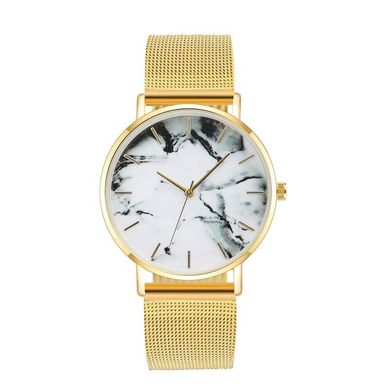 Fashion Rose Gold Mesh Band Creative Marble Female Wrist Watch Luxury Women Quartz Watches Gifts For Women and Girls
