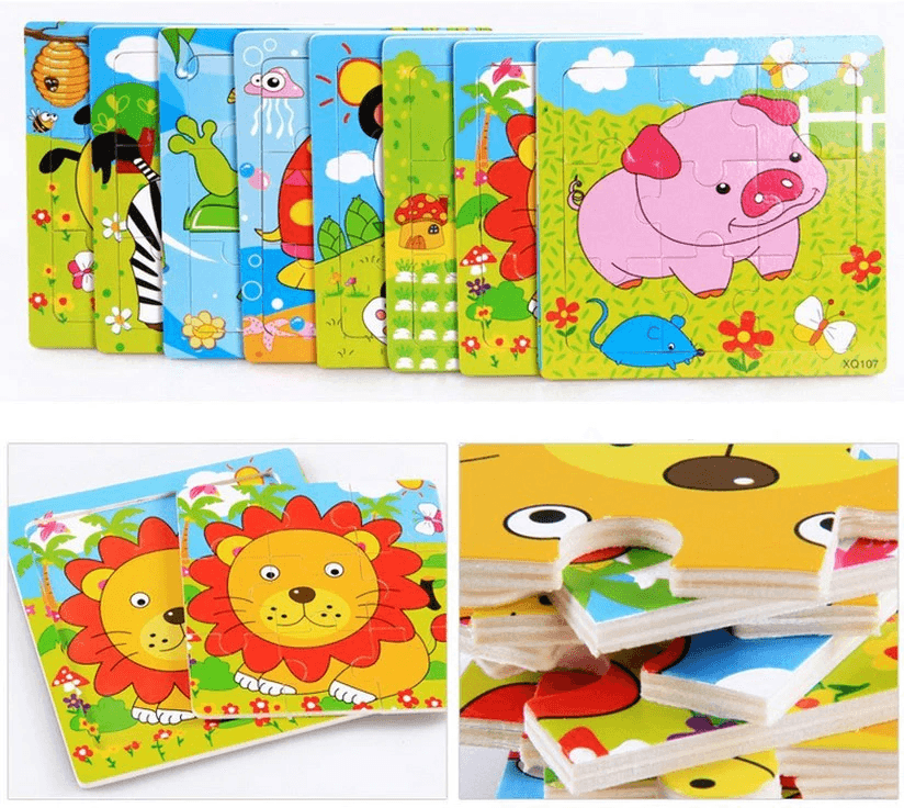 1 Pcs Animal Wooden Puzzles For Children In Wooden 3D Mosaic Puzzles Kids Educational Toys Design For Baby Birthday Gifts