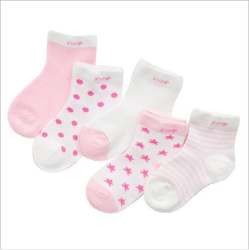 5 Pairs Pack Children's Summer Mesh Socks Ultra-thin Breathable With Stars Moon Print For Boys And Girls