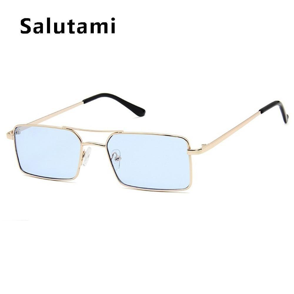 Luxury Famous Retro Modern Square Unisex Men and Women‘s Sunglasses With Alloy Metal Small Frame With Clear Double Bridge Men's Sunglasses