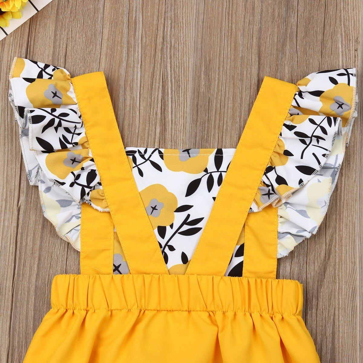 Summer Newborn Baby Girl Clothes Fly Sleeve Sunflower Print Romper Jumpsuit One-Piece Outfit For Girls