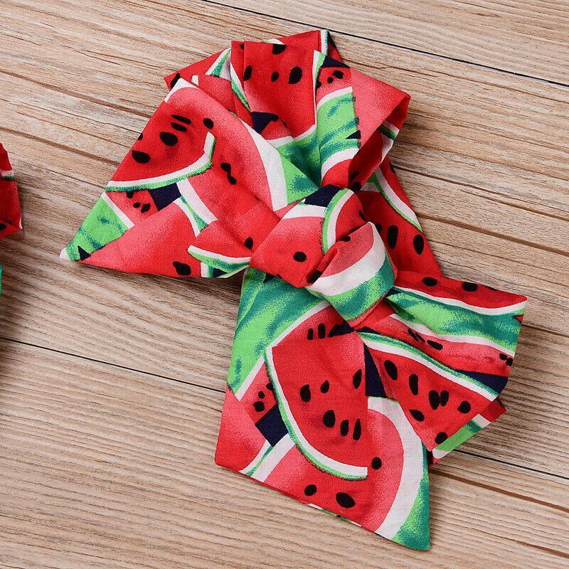 2PCS Newborn Baby Girl Watermelon Summer Cute Bodysuit Jumpsuit Outfit WIth Bow For Girls