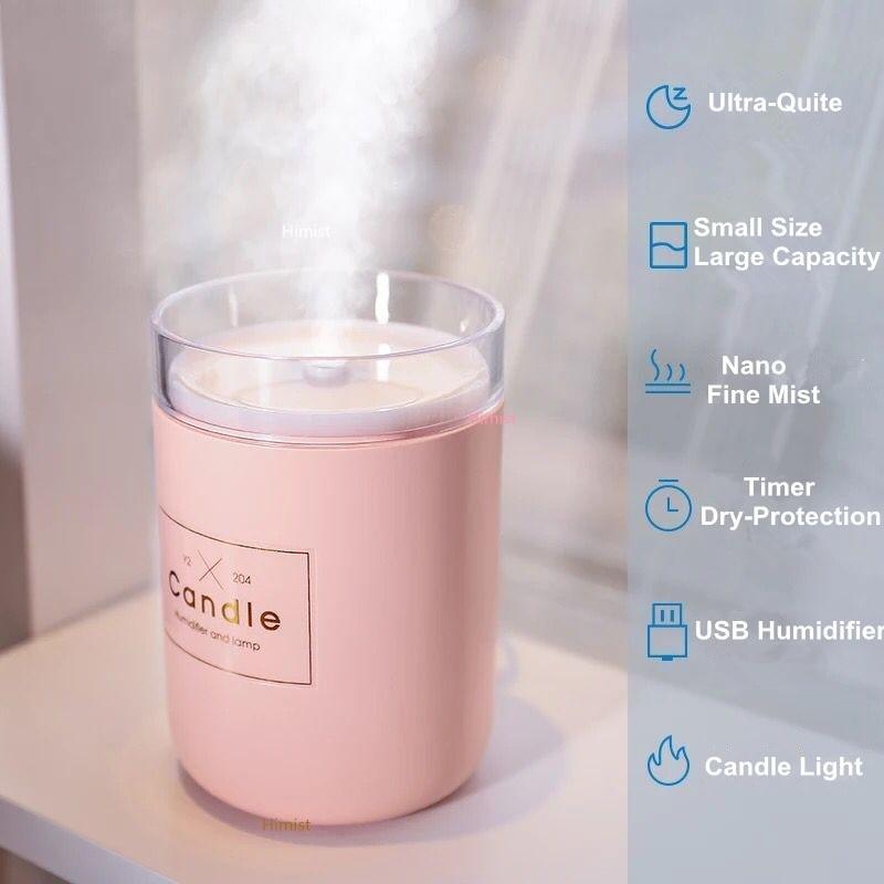 280ML Ultrasonic Air Humidifier Candle Romantic Soft Light USB Essential Oil Diffuser Car Aroma Mist Maker