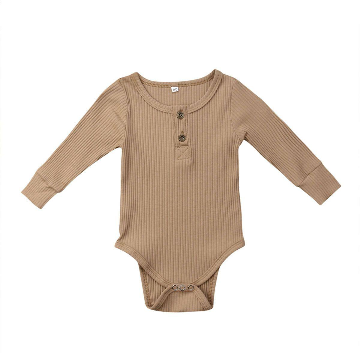 Newborn Infant Baby Girl Boy Ribbed Bodysuit Ruffle Long Sleeve One-Pieces Solid Jumpsuit Outfits For Girls