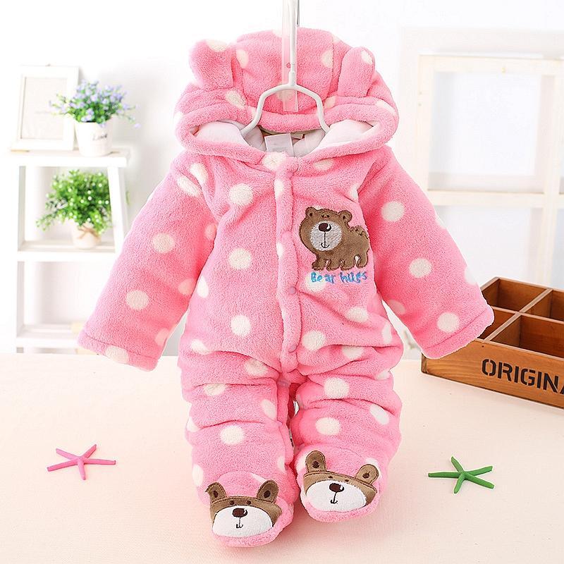 Modern Winter Baby Bear Animal Costume Hooded Romper Warm Flannel Plush Jumpsuit For Girls and Boys