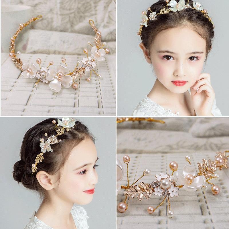 Handamde Lucury Hair Accessories For Girls Kids Flower Crown Adjustable Flower Headband Pearls Head Wreath For Girls