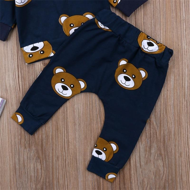 Baby Boy Clothes T shirt Hoodies and Long Pants Long Sleeve Outfits For Boys Pajamas With Bear Deisgn In Modern Style