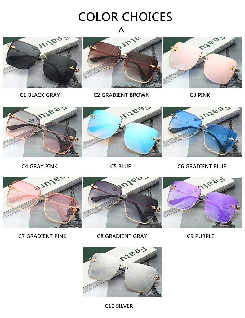 New Fashion Lady Oversize Rimless Square Bee Sunglasses For Women With Small Bee Glasses Design Gradient Sunglasses With UV400