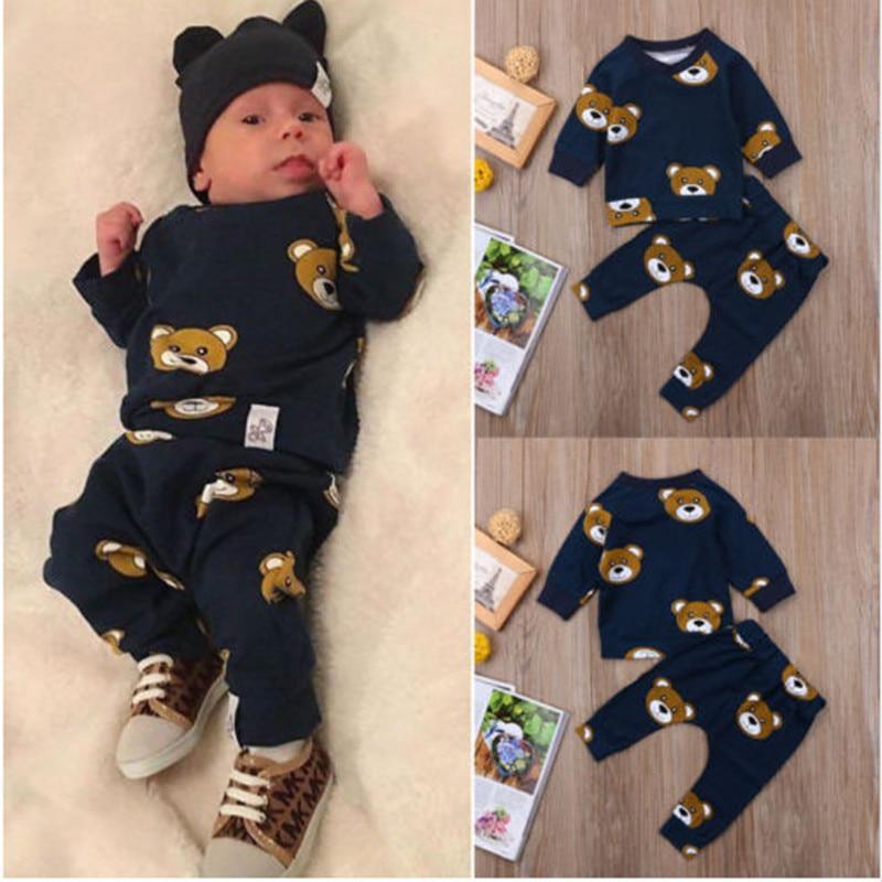 Baby Boy Clothes T shirt Hoodies and Long Pants Long Sleeve Outfits For Boys Pajamas With Bear Deisgn In Modern Style