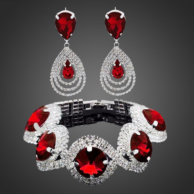 Modern NEW Trend Luxury Woman Elegant Wedding Bridal Jewelry Sets For Women Rhinestone Austrian Crystal Jewelry Set Bracelet Earrings Set