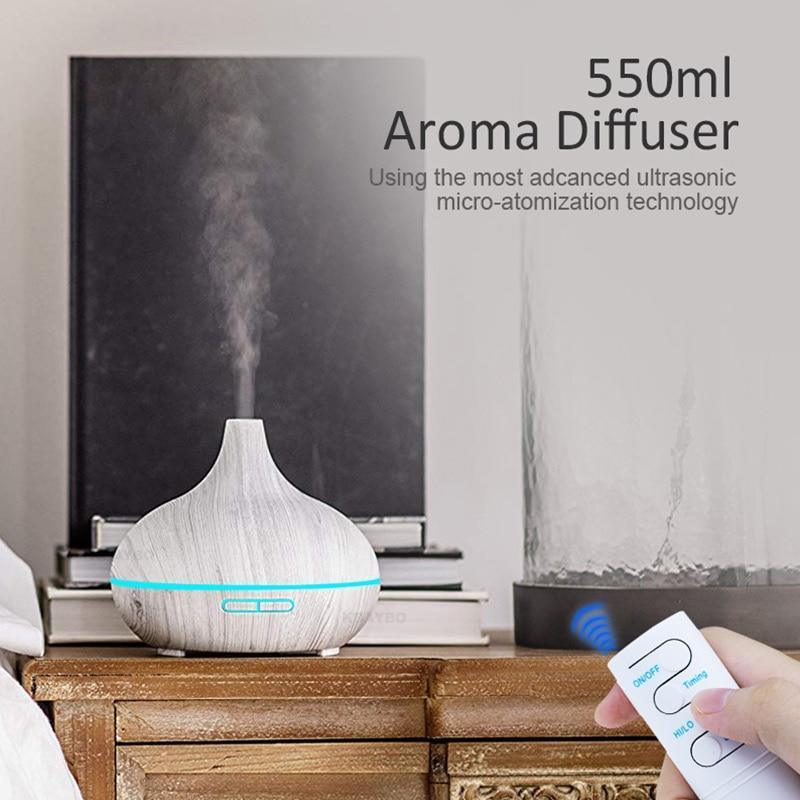 550ml Aroma Air Humidifier Essential Oil Diffuser Aromatherapy Electric Ultrasonic cool Mist Maker for Office Home Bedroom Living Room Study Yoga Spa - Wood Grain, 7 Colors LED Light