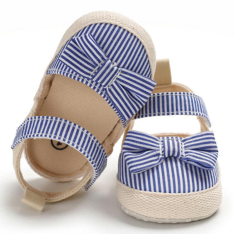 Newborn Infant Baby Summer Shoes Soft Crib Shoes Infants Anti-slip Striped Bowknot Pre Walker Sandals