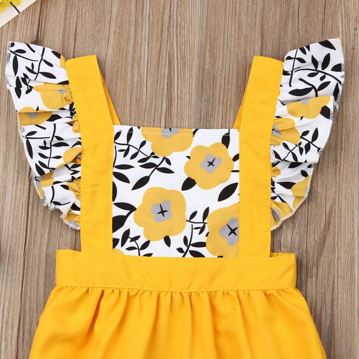 Summer Newborn Baby Girl Clothes Fly Sleeve Sunflower Print Romper Jumpsuit One-Piece Outfit For Girls