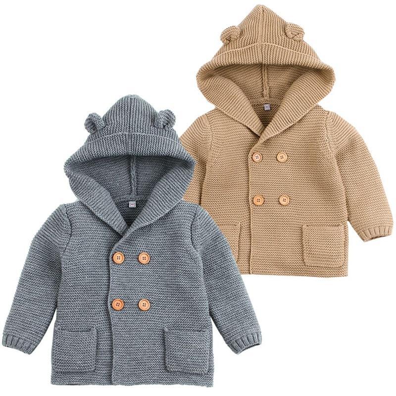 Winter Hooded Knitted Long Sleeve Sweaters For Newborn Babies