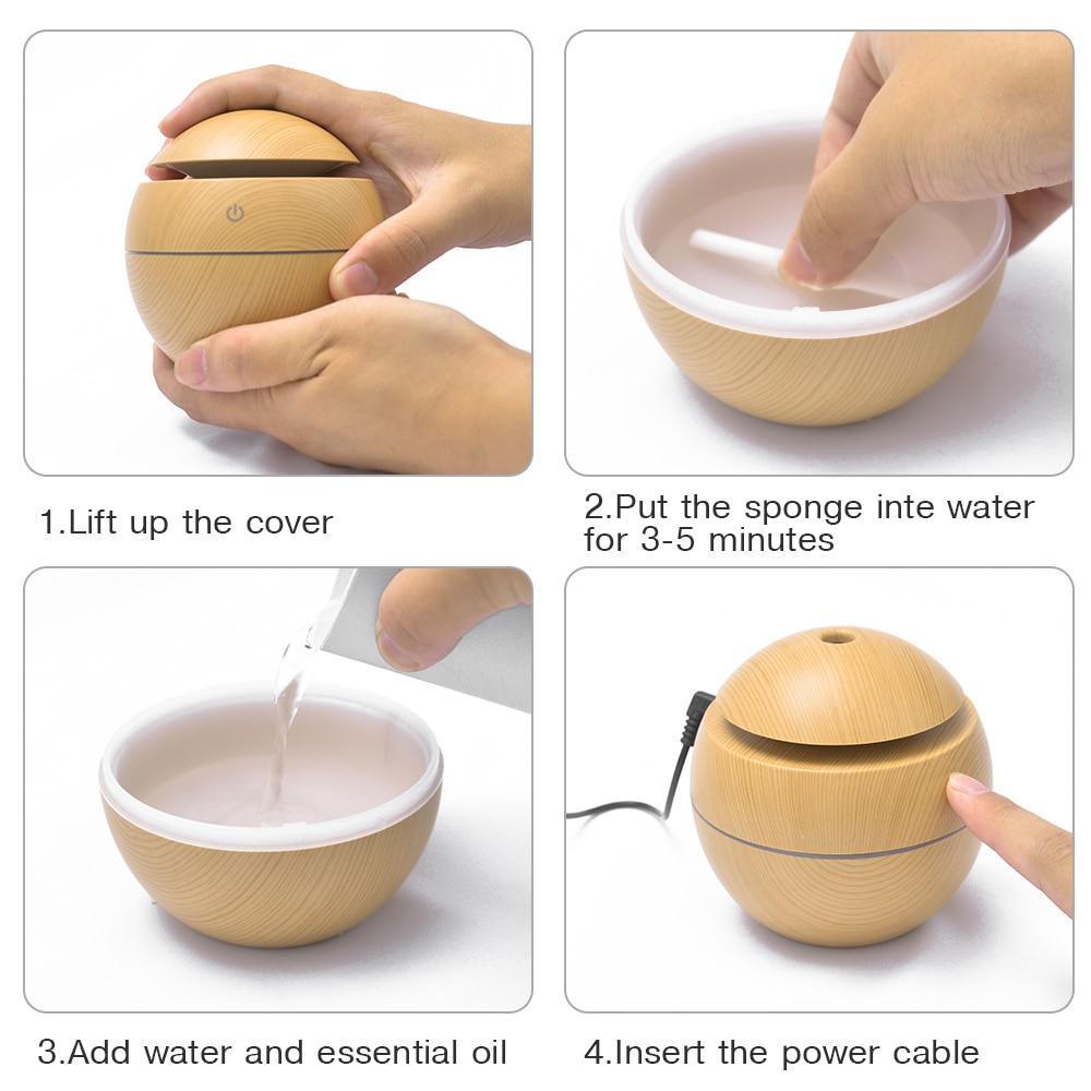 Mini Air Humidifier Ultrasonic USB Aroma Wood Grain LED Night Light Electric Essential Oil Diffuser Aromatherapy Home