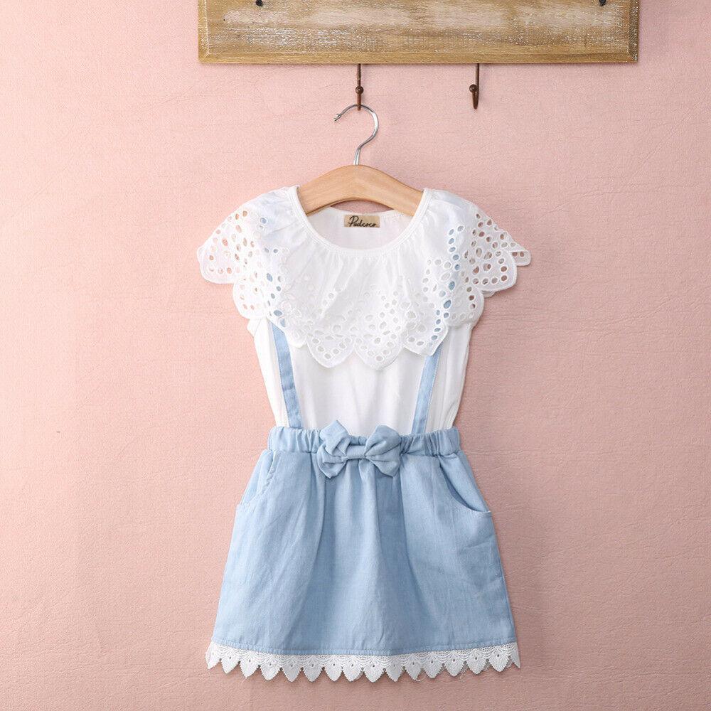Toddler Kid Girl Ruffles Tops T-shirt Strap Dress Outfit Cute Clothes Set Perfect Gift Unique Design