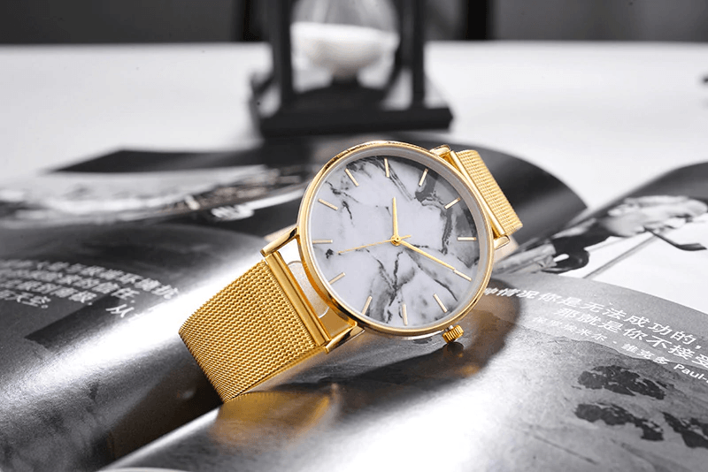 Fashion Rose Gold Mesh Band Creative Marble Female Wrist Watch Luxury Women Quartz Watches Gifts For Women and Girls