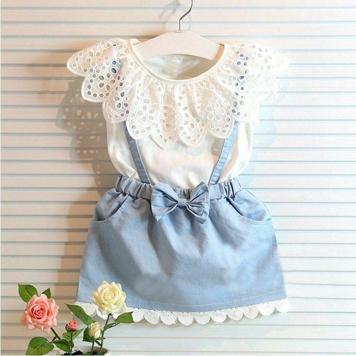 Toddler Kid Girl Ruffles Tops T-shirt Strap Dress Outfit Cute Clothes Set Perfect Gift Unique Design