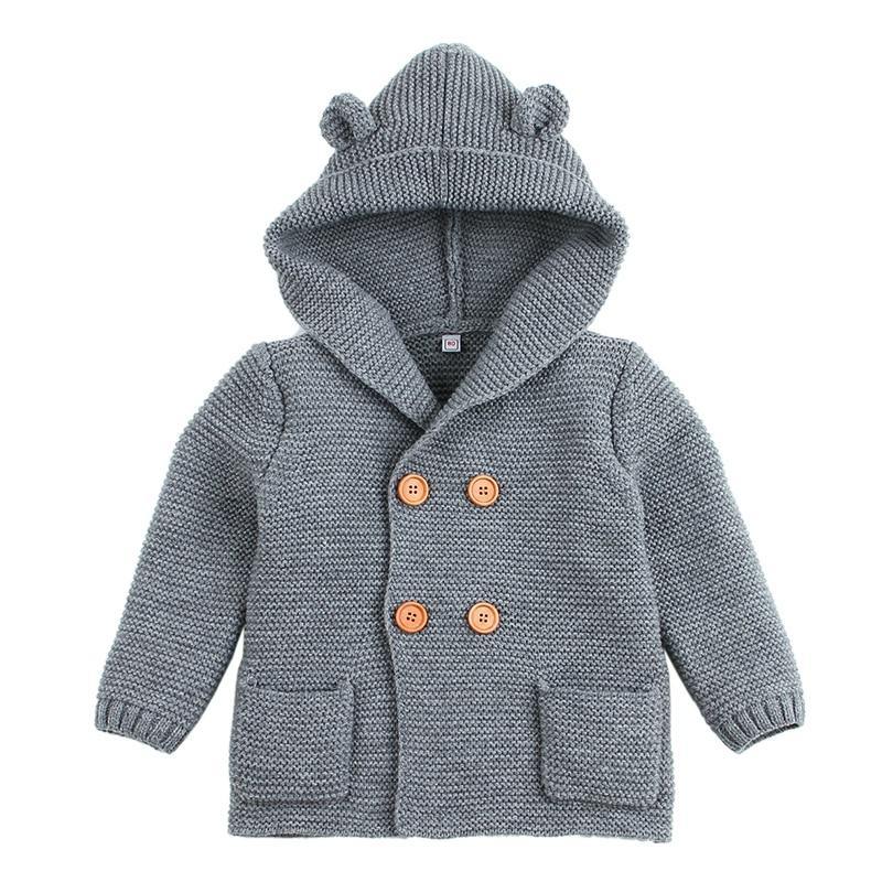 Winter Hooded Knitted Long Sleeve Sweaters For Newborn Babies