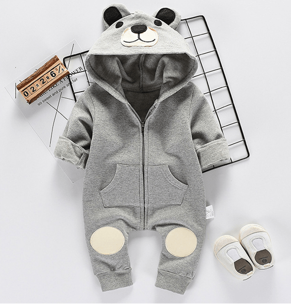 Cute Bear Newborn Infant Baby Boy Girl Kid Ear Hooded Romper Zipper Cartoon Patchwork Jumpsuit For Baby Girls and Boys