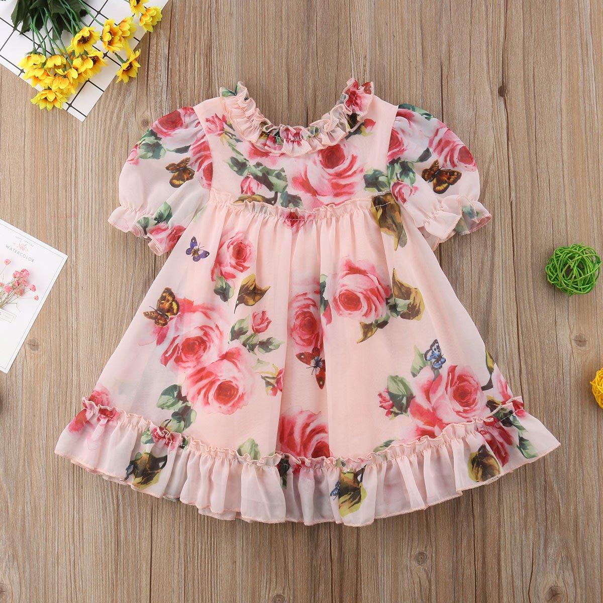 Cute Baby Girls Dress with Flower Puff Sleeves A -line Dress For Baby Girls for Holiday Party