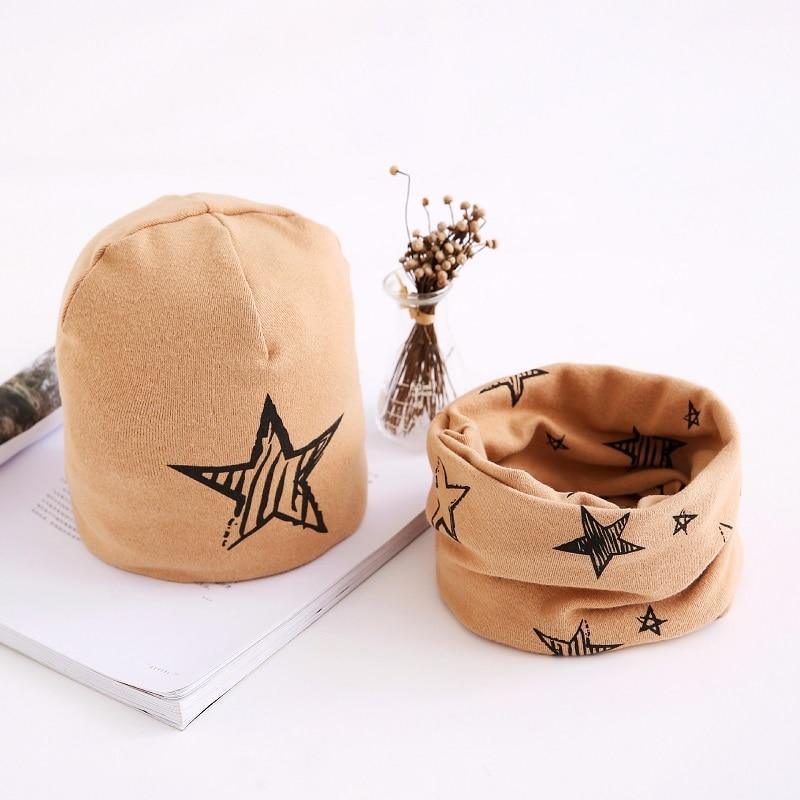 Star Print Cotton Hat And Scarf Baby Beanie Kids Caps Children's Accessories For Boys and Girls