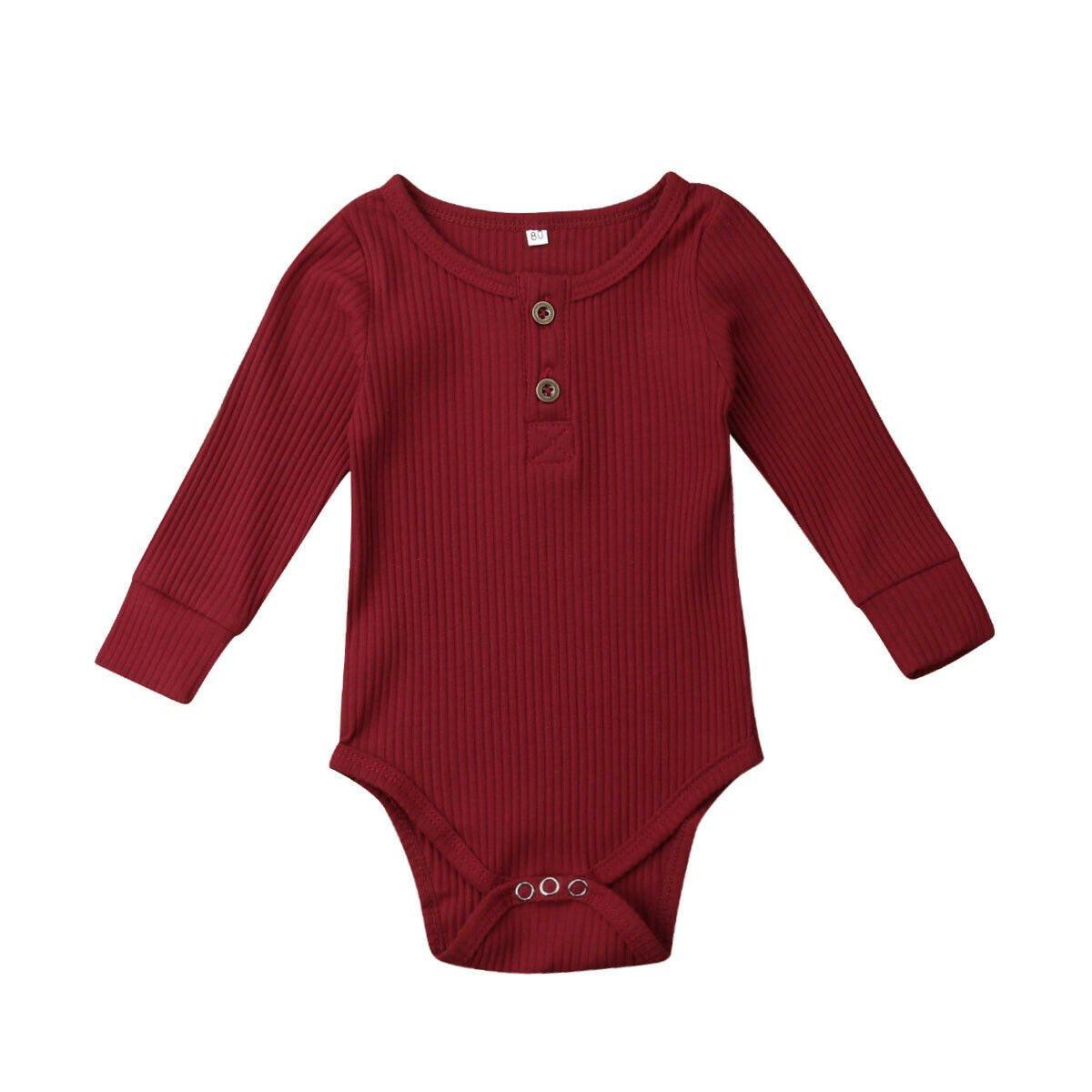 Newborn Infant Baby Girl Boy Ribbed Bodysuit Ruffle Long Sleeve One-Pieces Solid Jumpsuit Outfits For Girls