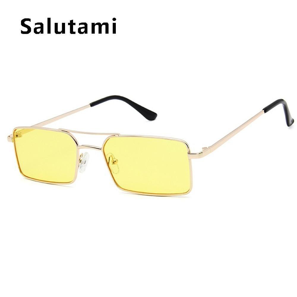 Luxury Famous Retro Modern Square Unisex Men and Women‘s Sunglasses With Alloy Metal Small Frame With Clear Double Bridge Men's Sunglasses