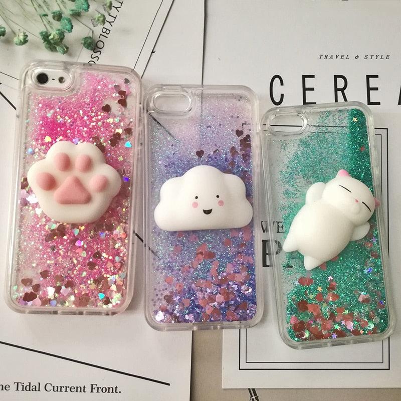 3D Cat Case For Iphone 5s Se 7 7 Plus Case Liquid Quicksand Glitter Silicone Case For Iphone 8 8 Plus X 6 6s Cover Rubber Silicone Phone Case