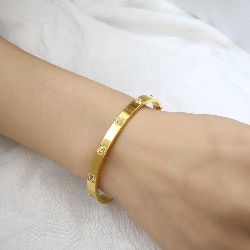 Rose Gold Women's Bracelets Crystal Bangles for Women Bohemian Stainless Steel Fashion Jewelry Love Valentines Day Gift