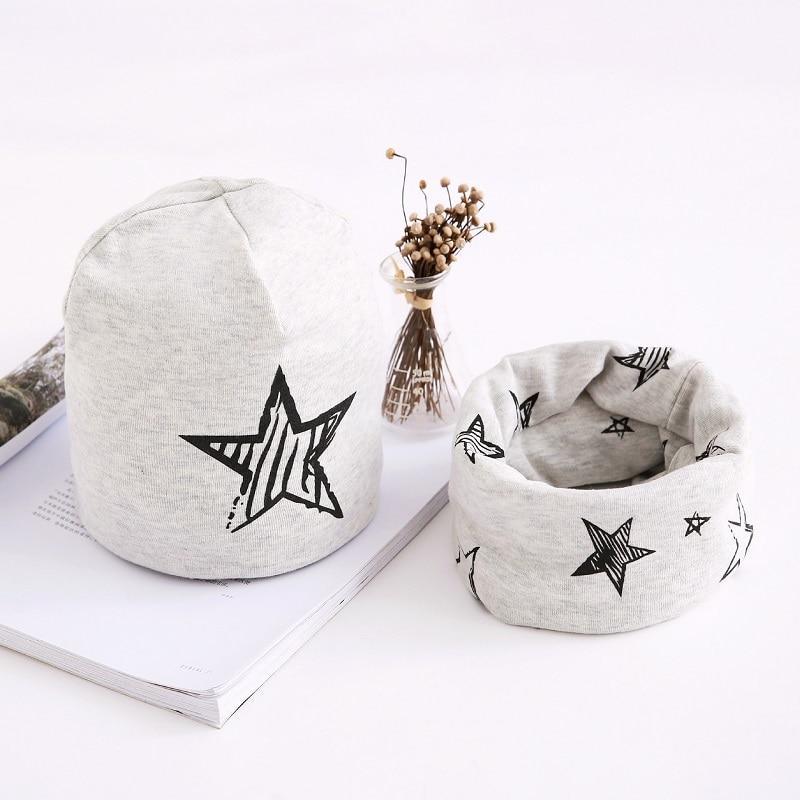 Star Print Cotton Hat And Scarf Baby Beanie Kids Caps Children's Accessories For Boys and Girls