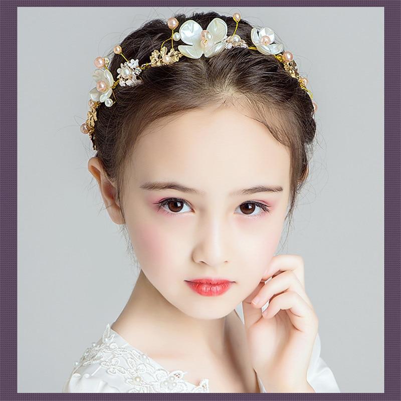 Handamde Lucury Hair Accessories For Girls Kids Flower Crown Adjustable Flower Headband Pearls Head Wreath For Girls